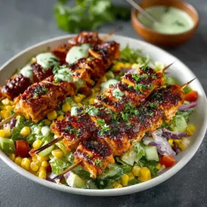 bbq chicken skewer salad
