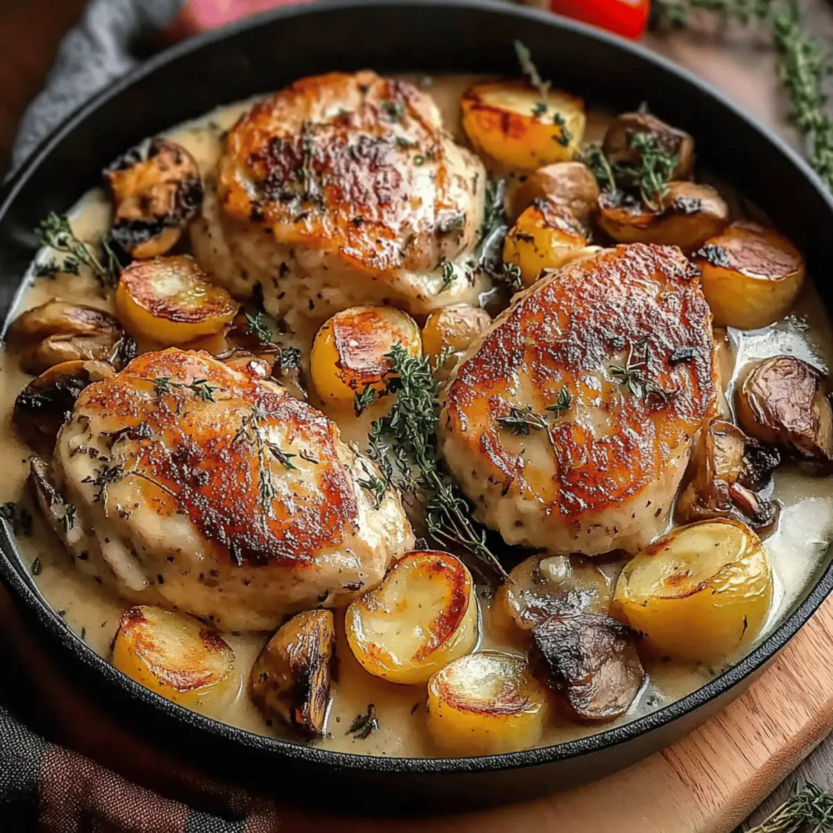 Herb Roasted Chicken in Creamy White Sauce with Mushroom and Potatoes