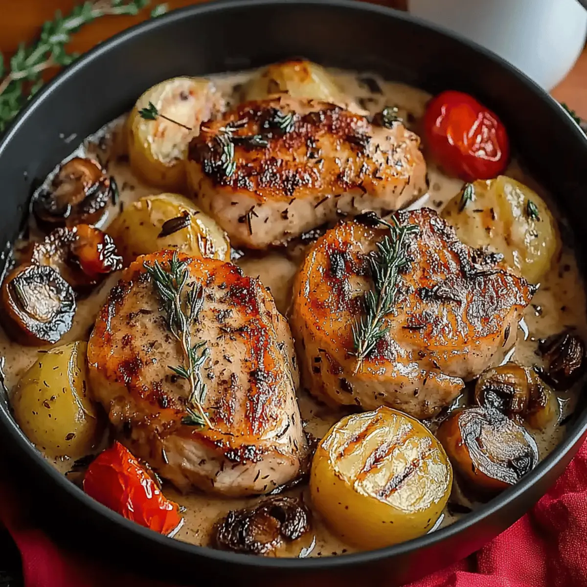 Herb Roasted Chicken in Creamy White Sauce with Mushroom and Potatoes