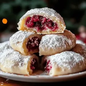 Raspberry Filled Almond Snowball Cookies