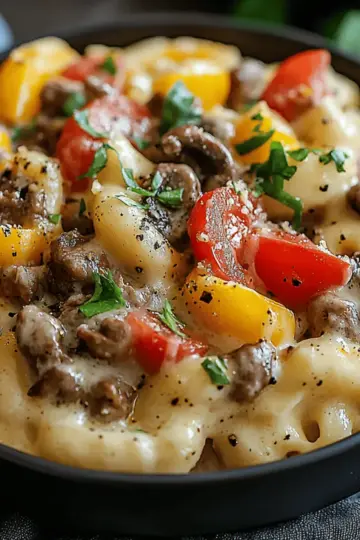 Creamy Philly Cheesesteak Mac & Cheese
