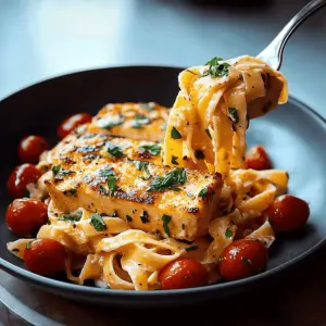Fettuccine Salmon with Cherry Tomatoes