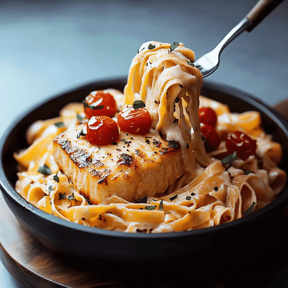 Fettuccine Salmon with Cherry Tomatoes
