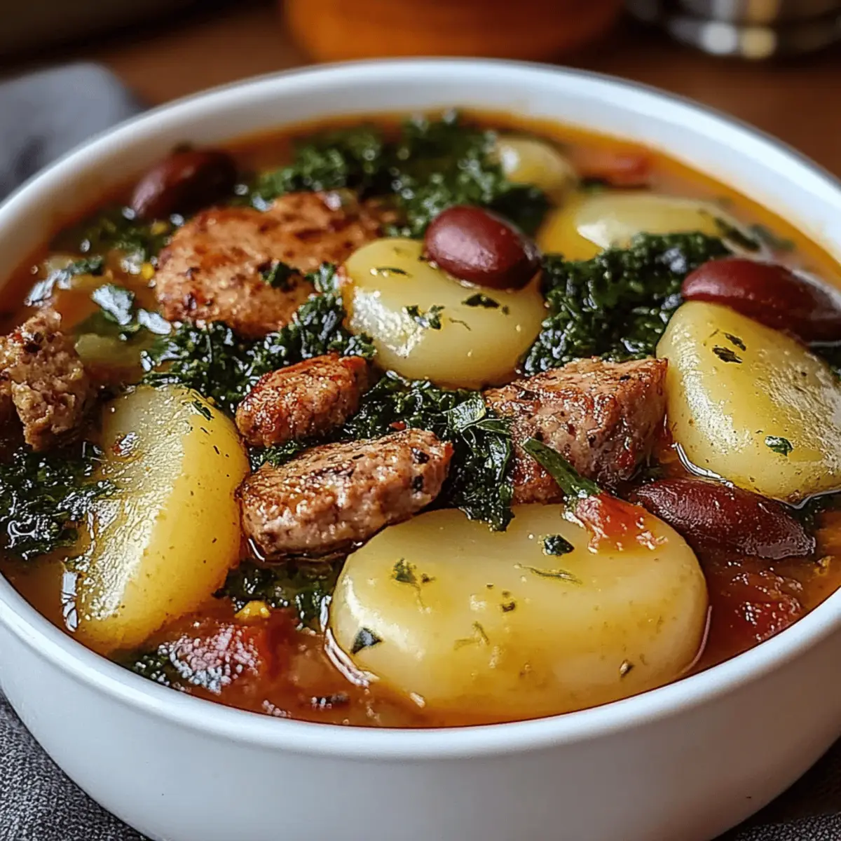 Hearty Sausage Soup with Potatoes, Beans, and Kale