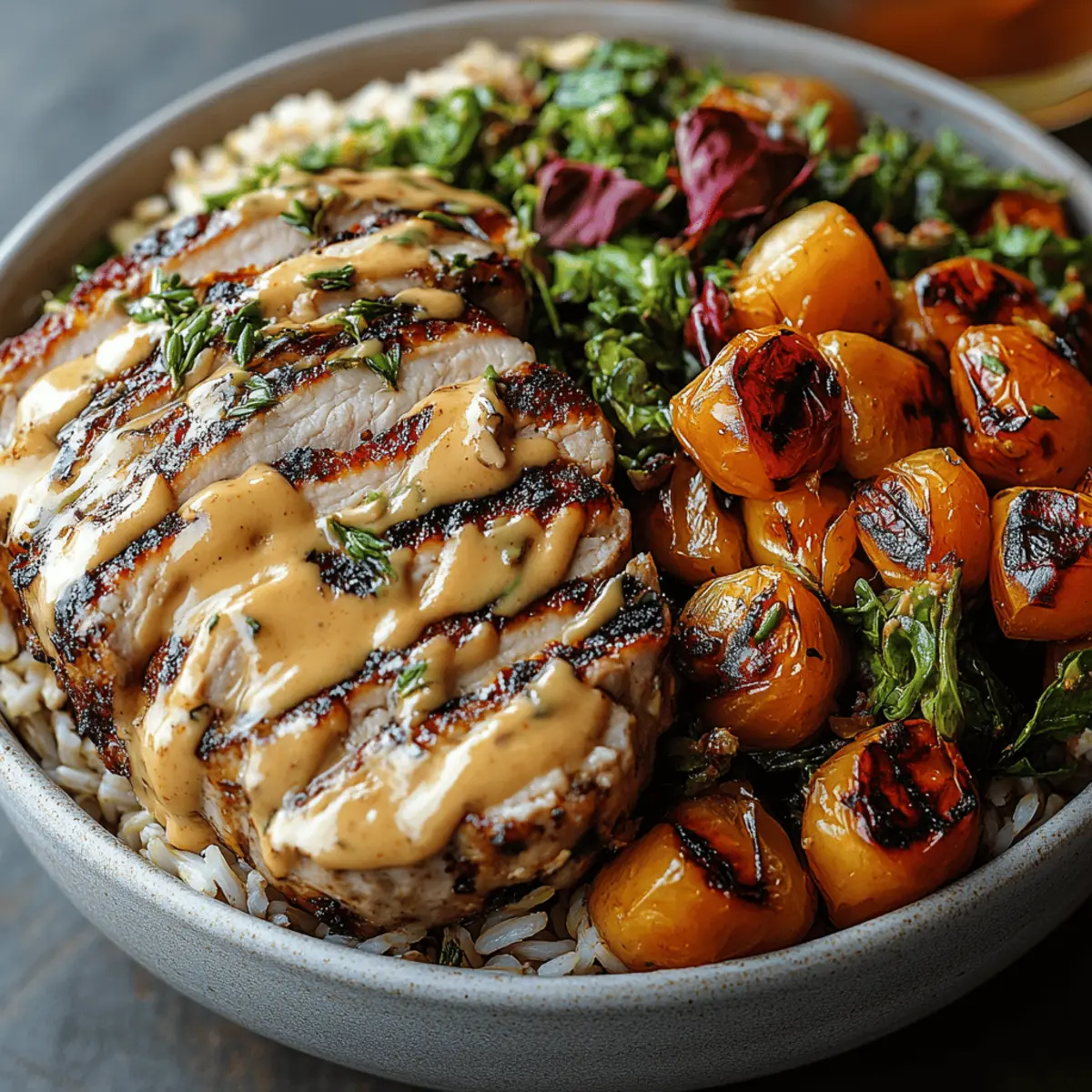Maple Dijon Chicken & Roasted Sweet Potato Bowls