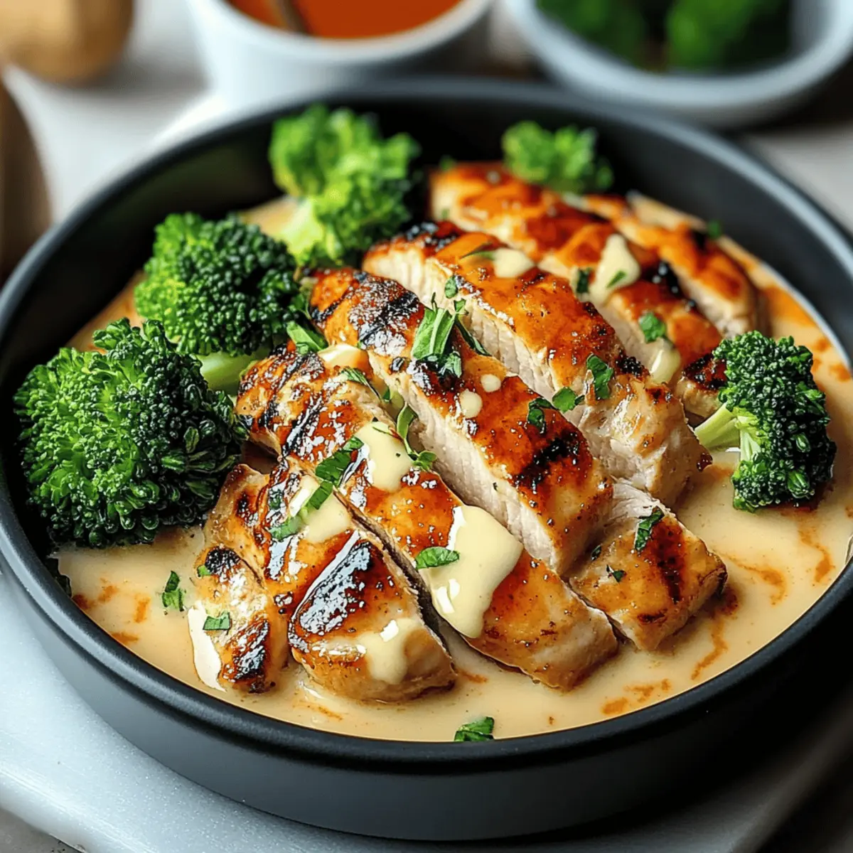 Grilled Chicken & Broccoli Bowls with Creamy Garlic Sauce
