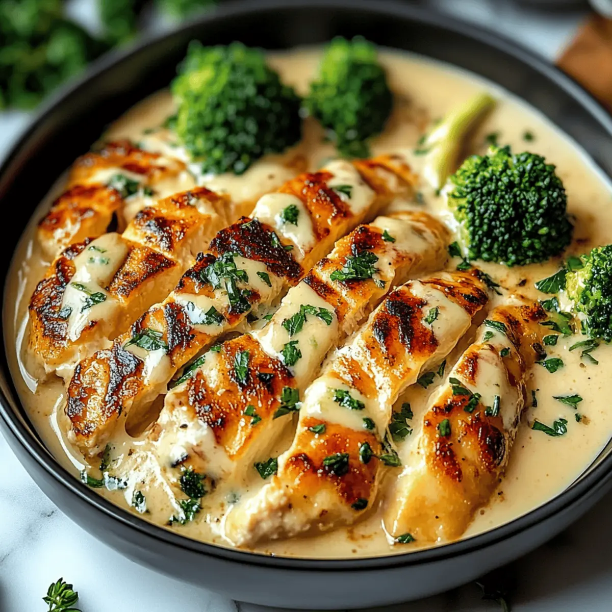 Grilled Chicken & Broccoli Bowls with Creamy Garlic Sauce