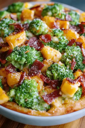 Broccoli Bacon Salad with Raisins and Cheddar Cheese