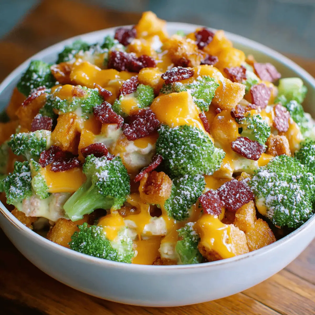 Broccoli Bacon Salad with Raisins and Cheddar Cheese