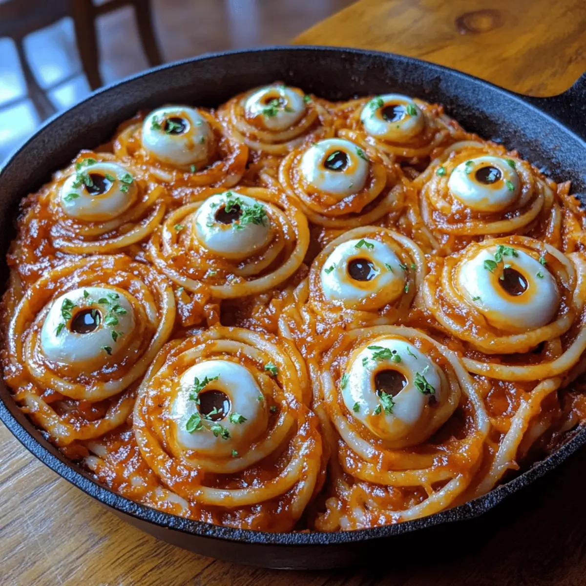 Bloody Spaghetti with Mozzarella Eyeballs