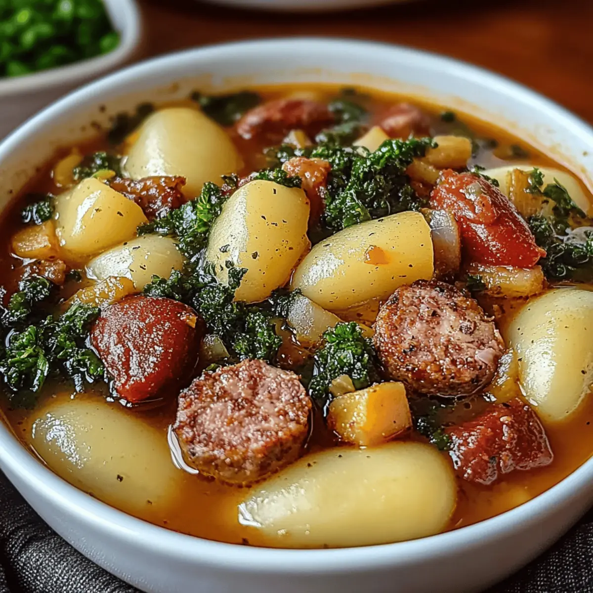 Hearty Sausage Soup with Potatoes, Beans, and Kale