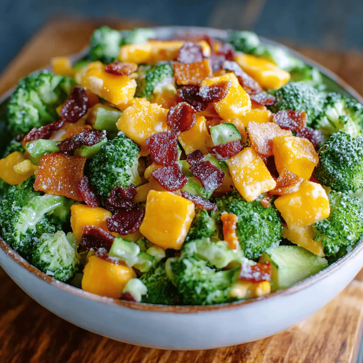 Broccoli Bacon Salad with Raisins and Cheddar Cheese
