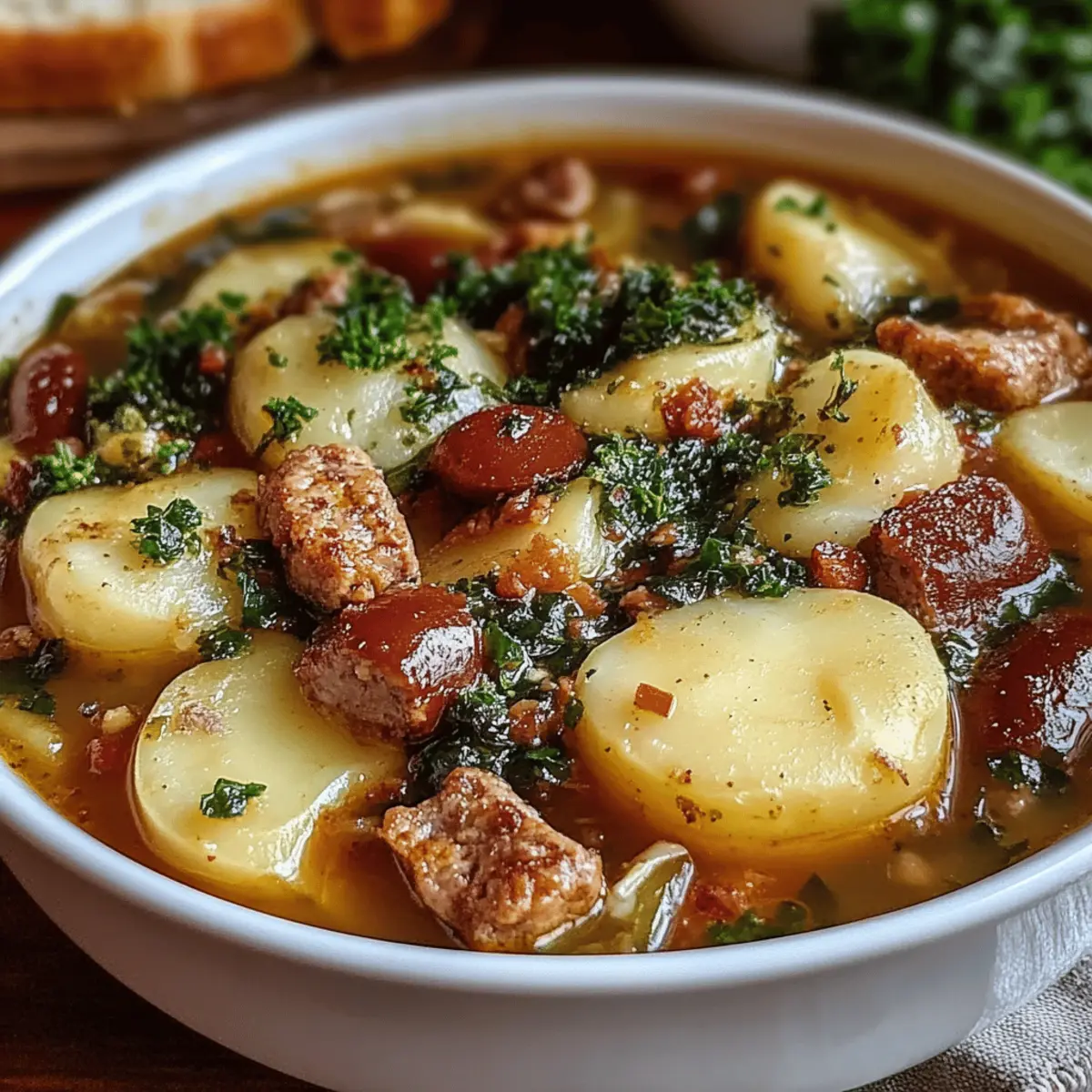 Hearty Sausage Soup with Potatoes, Beans, and Kale