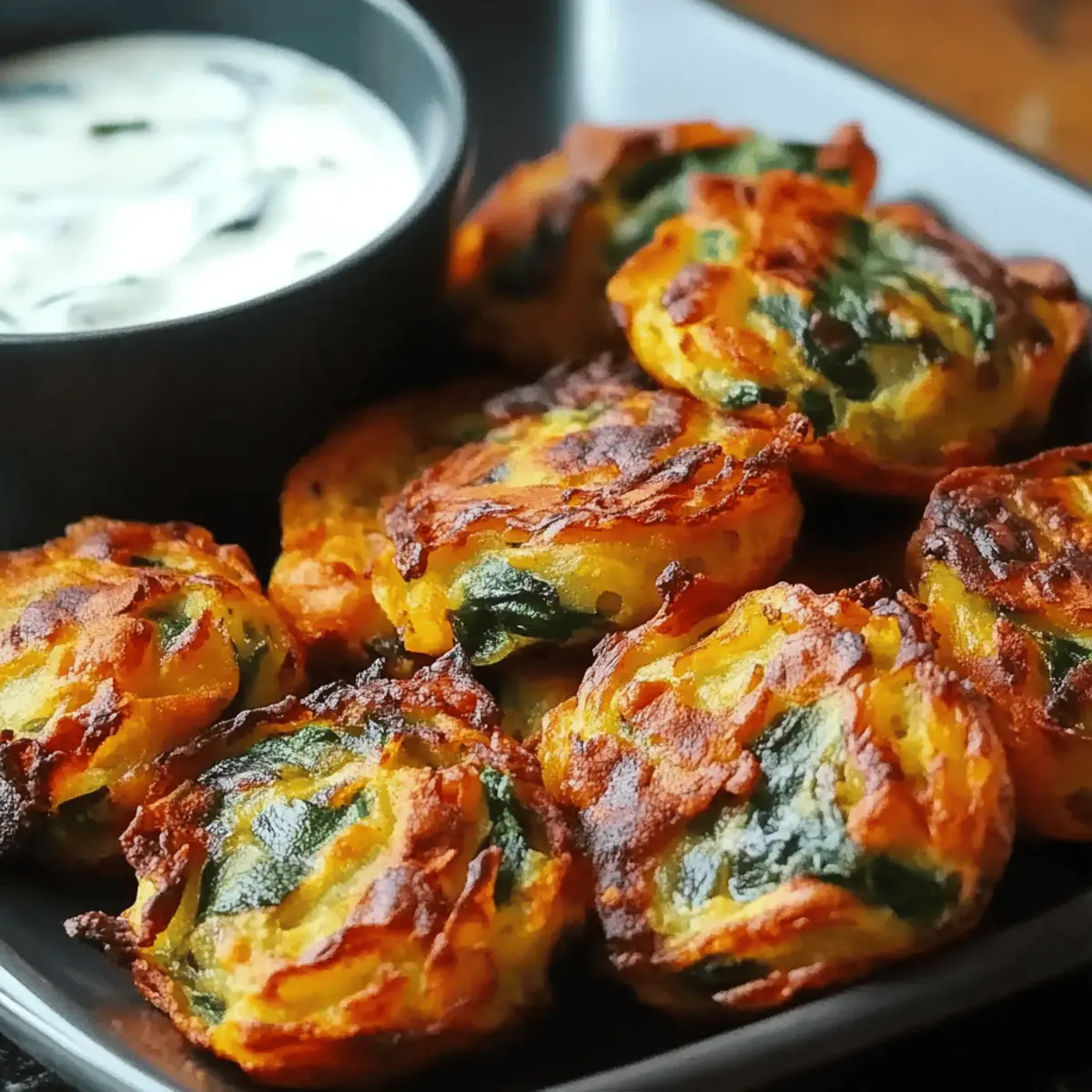 Onion and Spinach Pakoras with Mint Raita