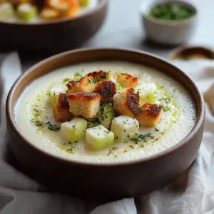 Roasted Garlic Potato Soup with Grilled Cheese Croutons