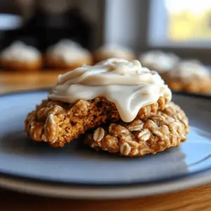 Soft Chewy Pumpkin Oatmeal Cookies Maple Frosting