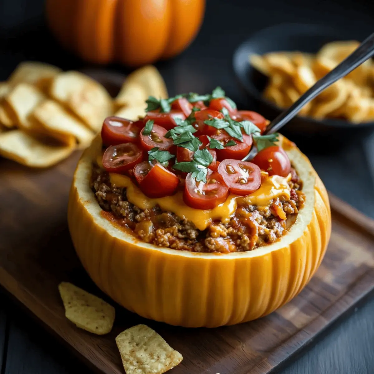 Pumpkin Taco Dip in a Hollowed Mini Pumpkin