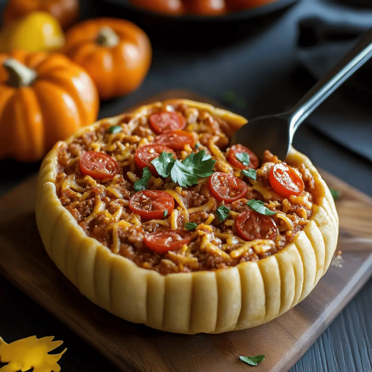 Pumpkin Taco Dip in a Hollowed Mini Pumpkin