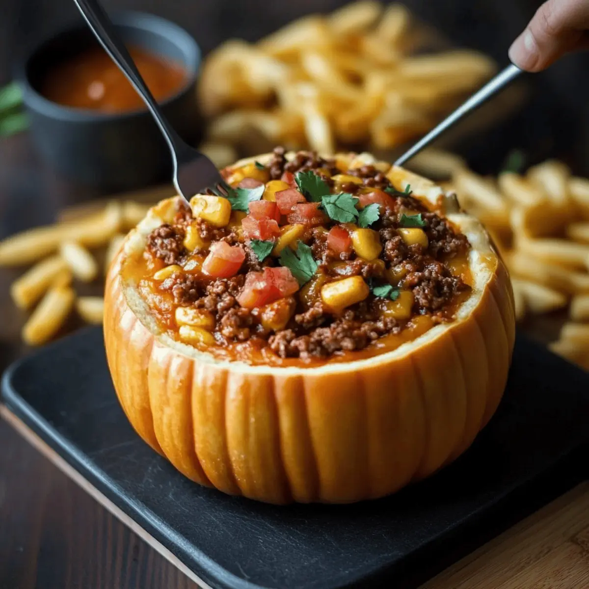 Pumpkin Taco Dip in a Hollowed Mini Pumpkin