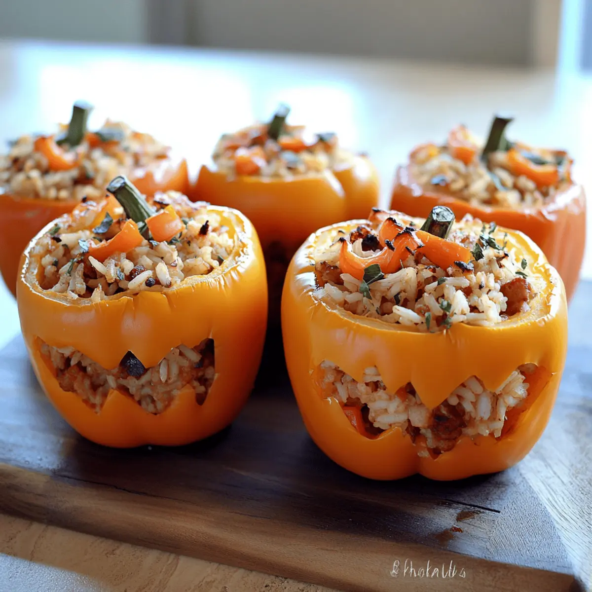 Shredded Chicken & Rice Stuffed Peppers