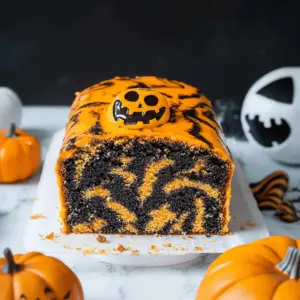 Orange and Black Halloween Marble Cake