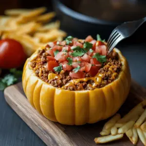 Pumpkin Taco Dip in a Hollowed Mini Pumpkin