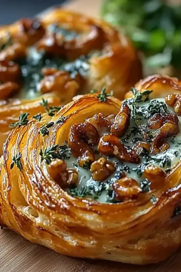 Blue Cheese Walnut Thyme Pull-Apart Puff Pastry Twirl