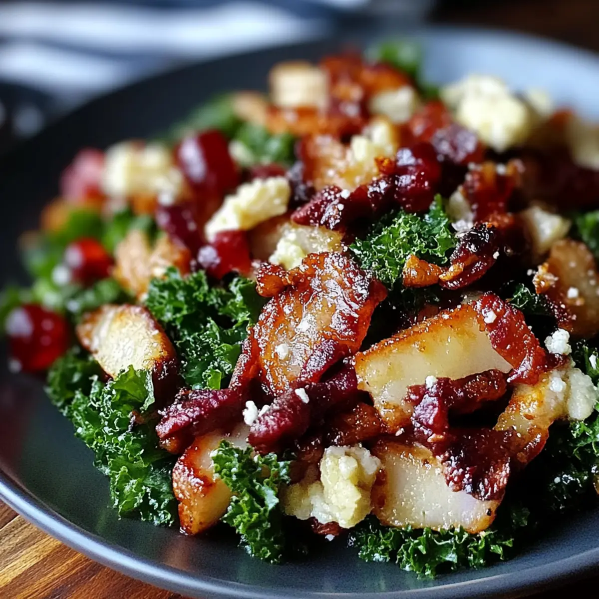 Apple Cranberry Bacon Kale Salad