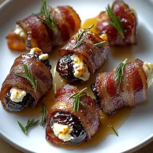 Bacon Wrapped Dates with Goat Cheese & Honey