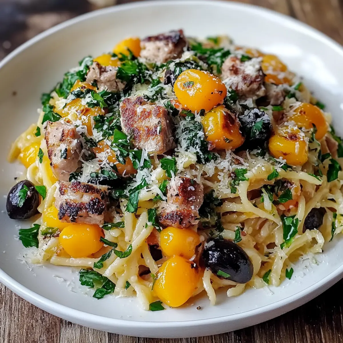 Butternut Squash and Black Bean Orzo with Sausage and Spinach