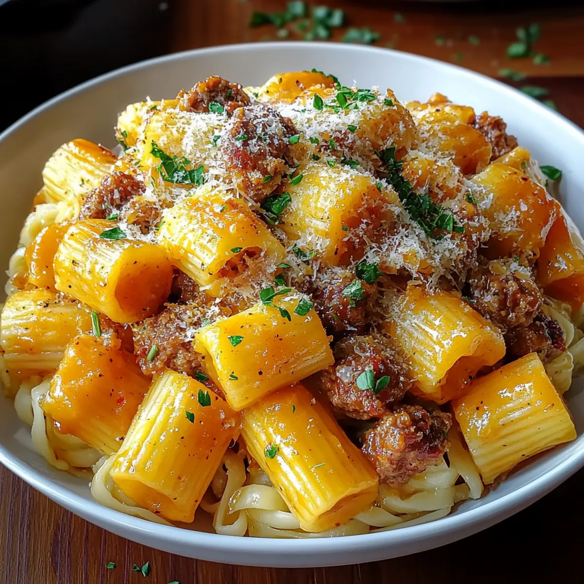 Creamy Rigatoni with Butternut Squash and Spicy Sausage
