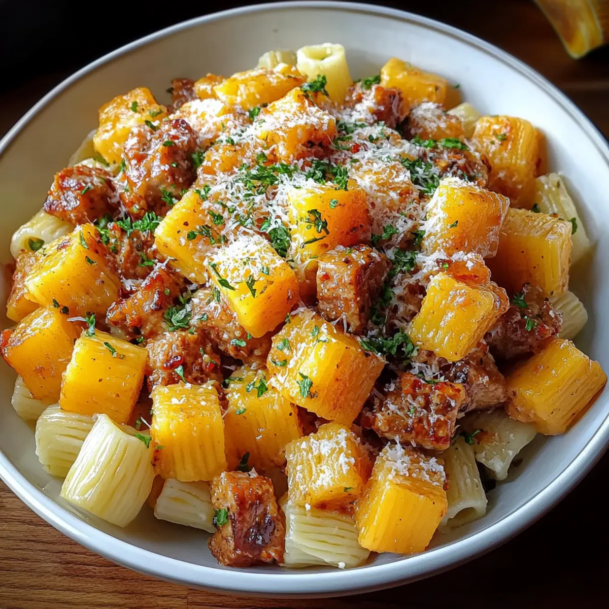 Creamy Rigatoni with Butternut Squash and Spicy Sausage