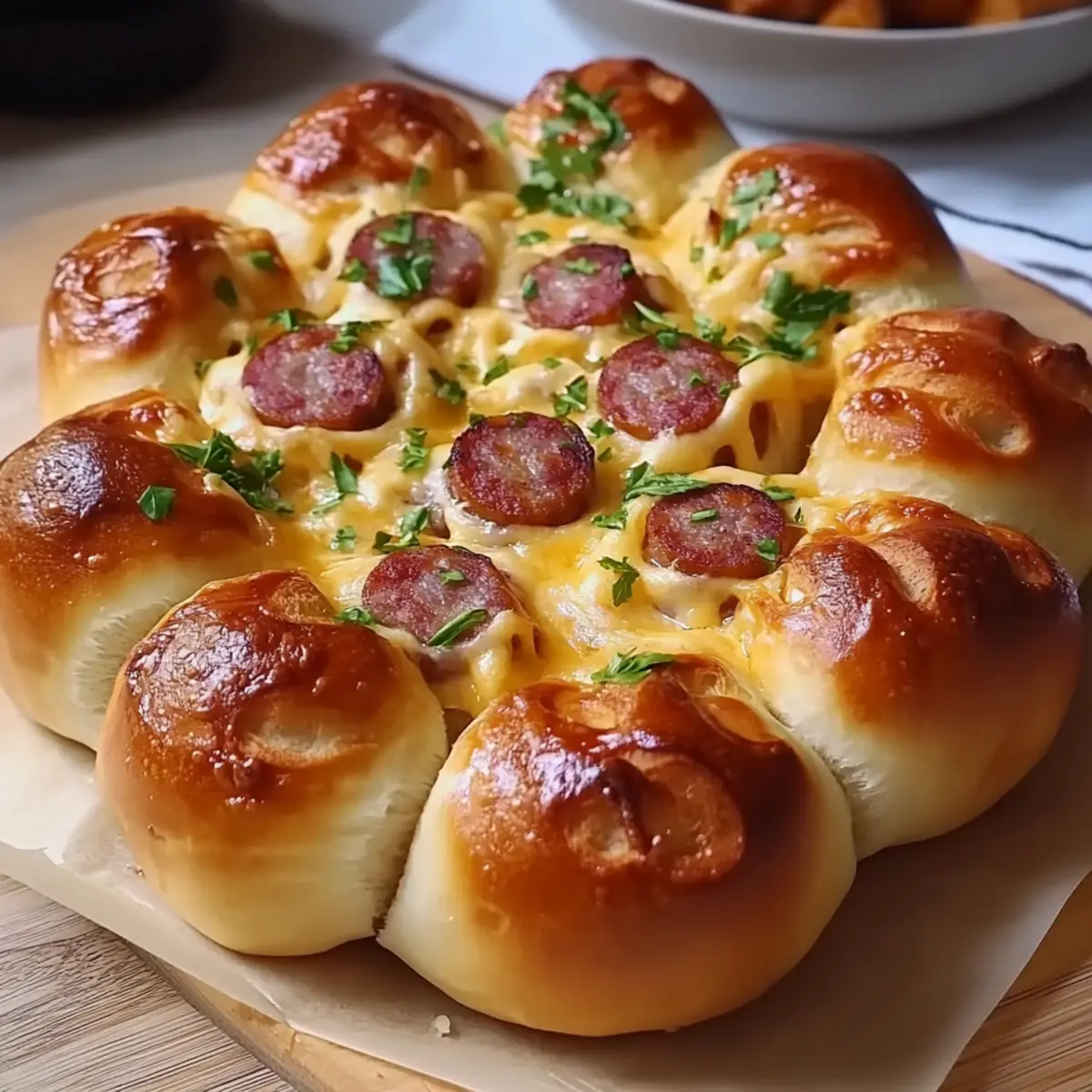 Flower Buns with Cheese and Sausage