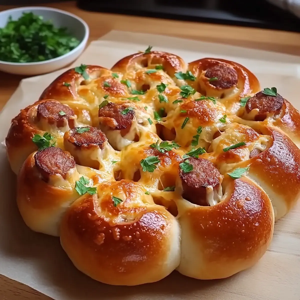 Flower Buns with Cheese and Sausage