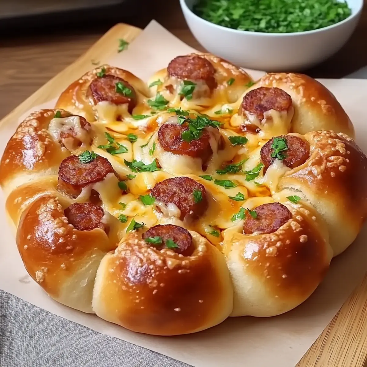 Flower Buns with Cheese and Sausage