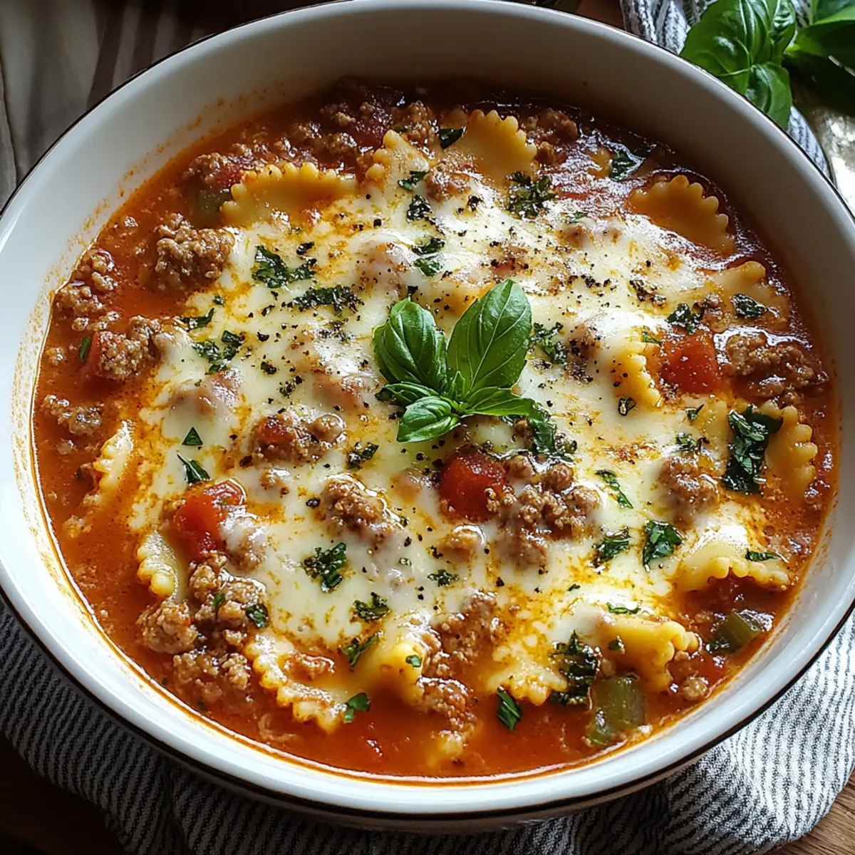 Hearty Cheesy Italian Lasagna Soup with Savory Herbs