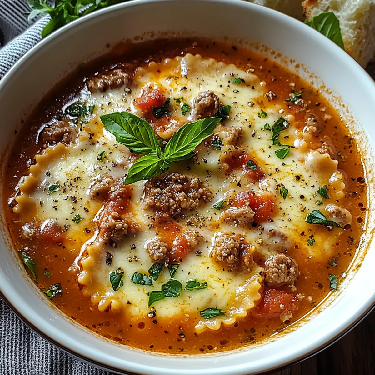 Hearty Cheesy Italian Lasagna Soup with Savory Herbs