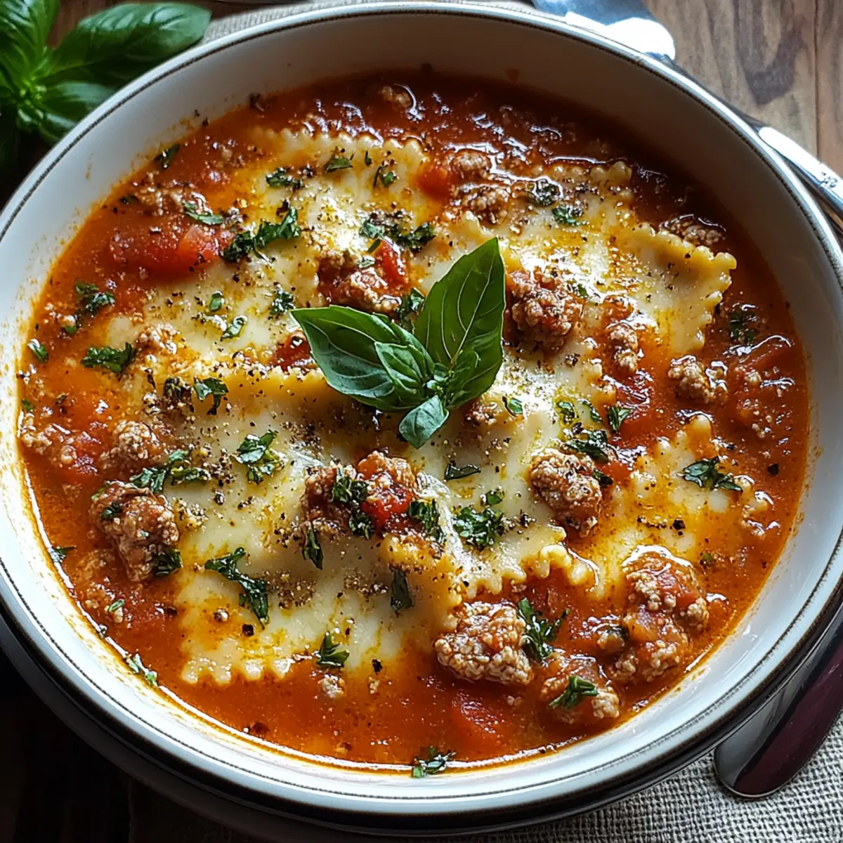 Hearty Cheesy Italian Lasagna Soup with Savory Herbs