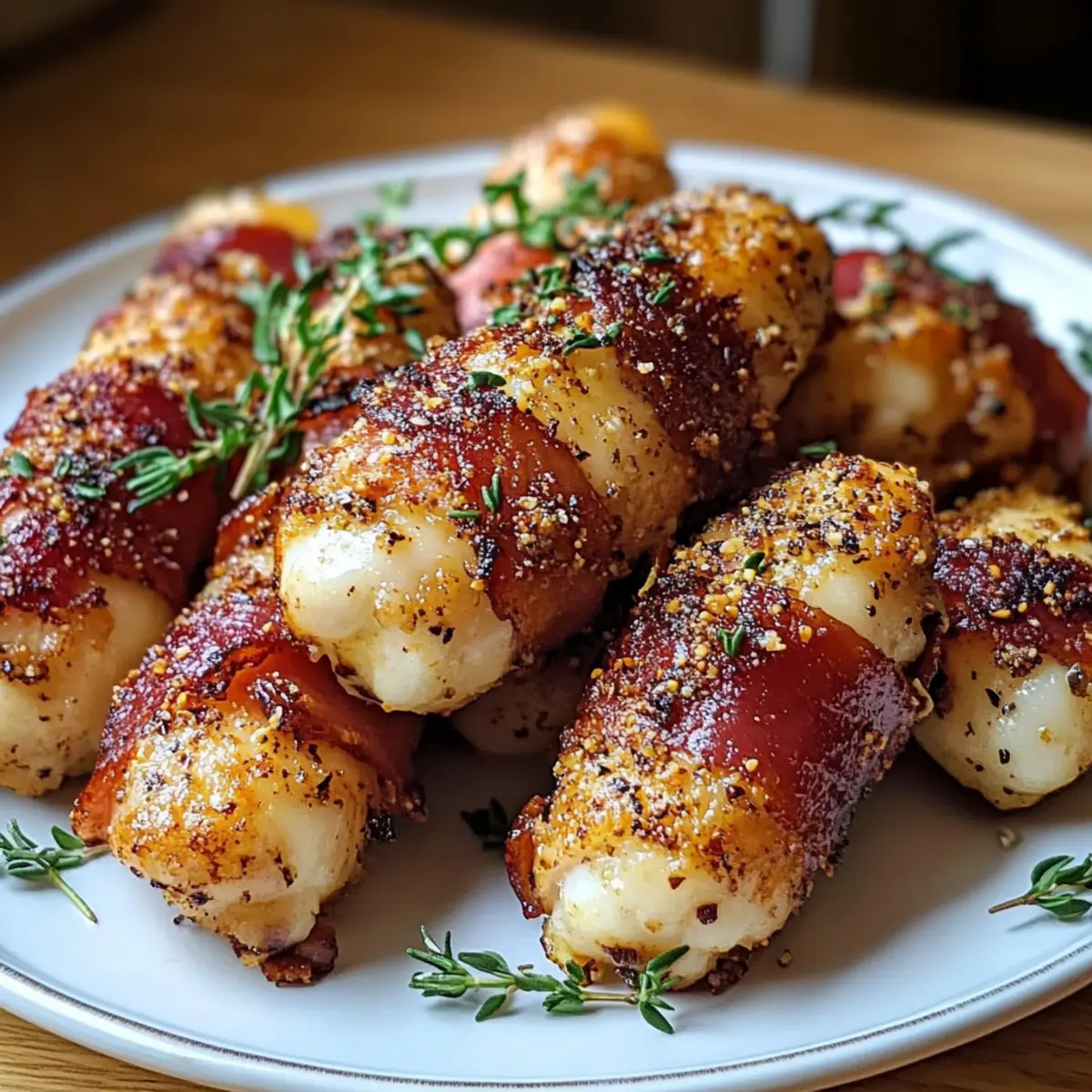 Low Carb Nashville Hot Bacon Wrapped Mozzarella Sticks