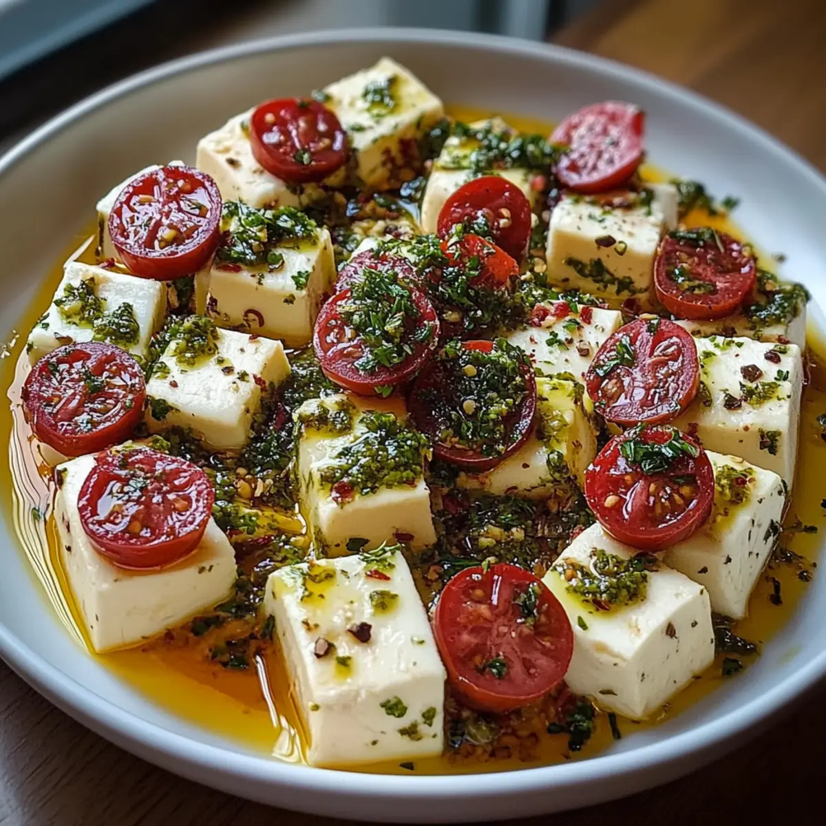 Marinated Cheese Appetizer with Salami & Green Olives