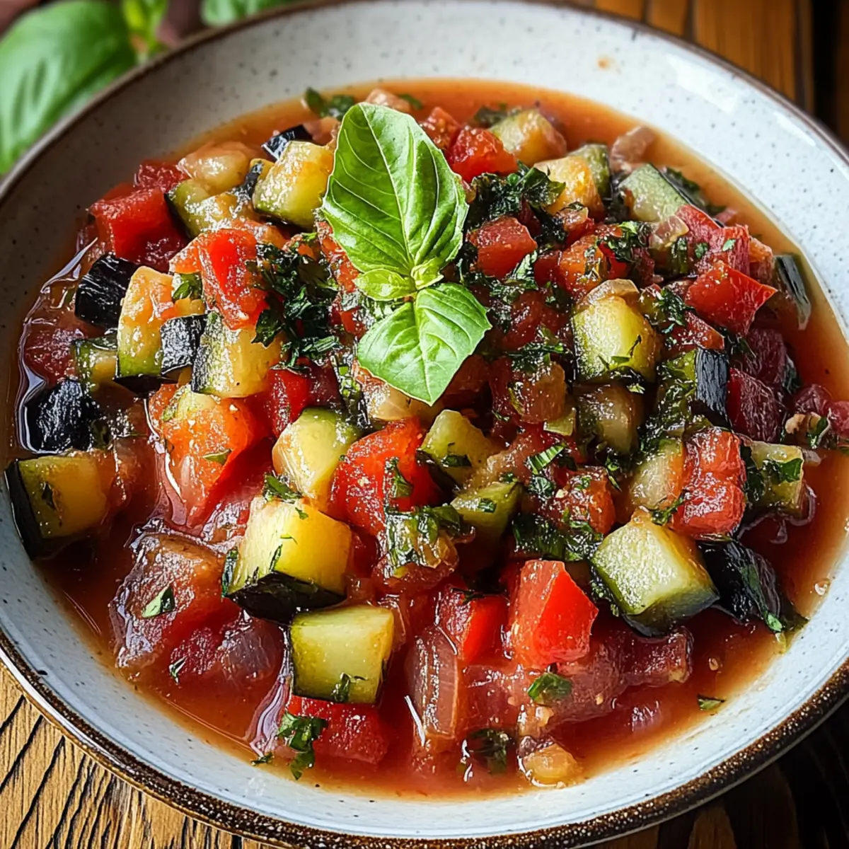 Savory Rustic Ratatouille Soup with Fresh Basil