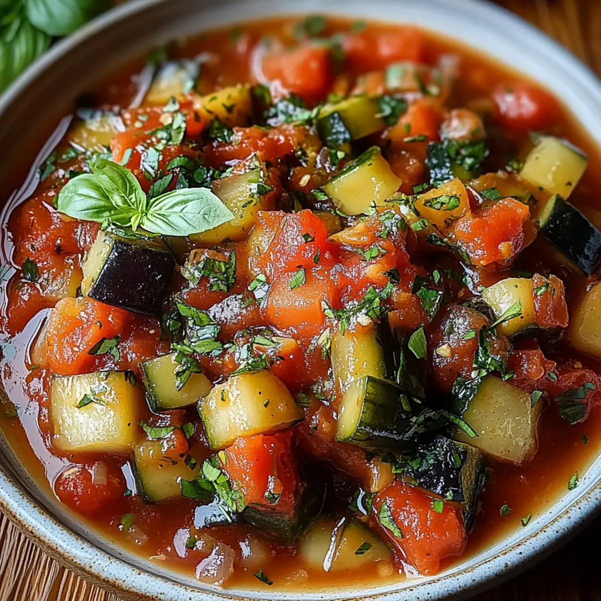 Savory Rustic Ratatouille Soup with Fresh Basil