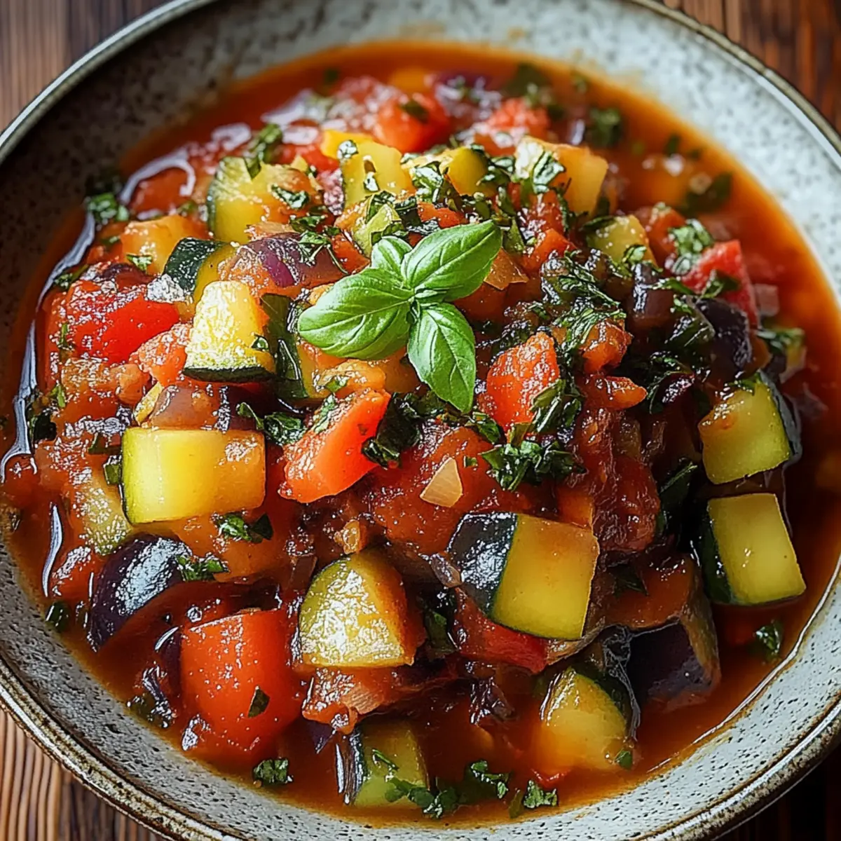 Savory Rustic Ratatouille Soup with Fresh Basil