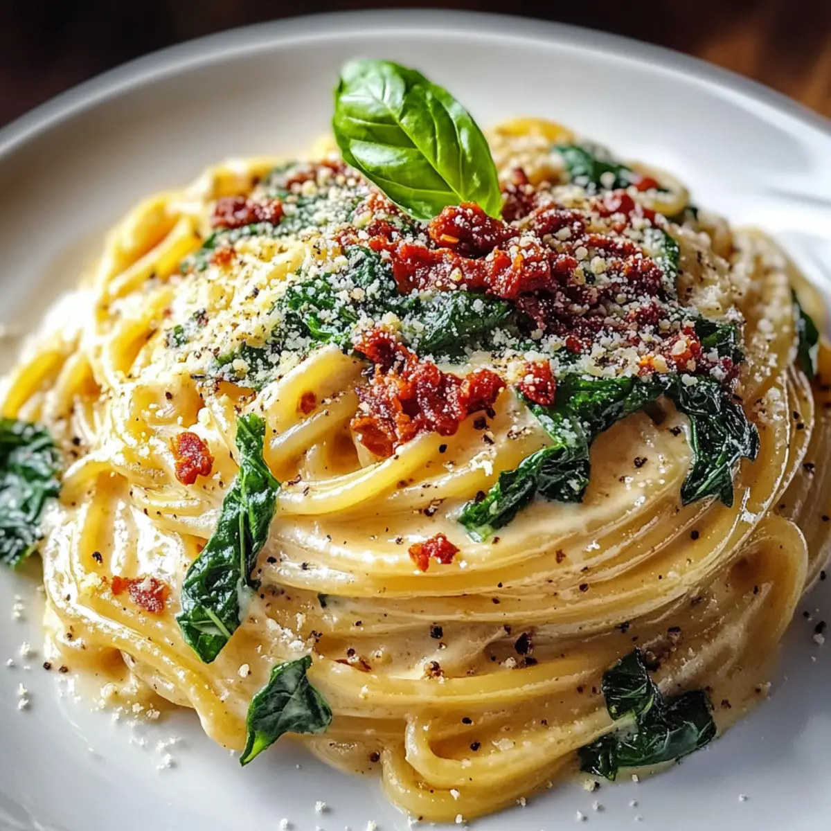 Spaghetti & Spinach with Sun-Dried Tomato Cream Sauce