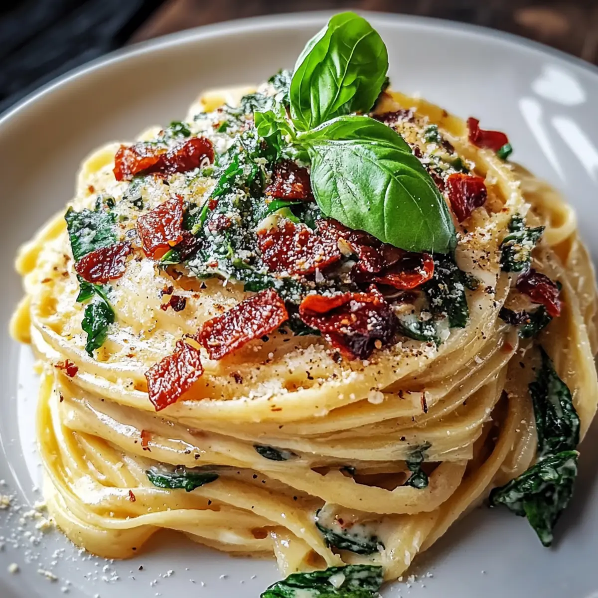 Spaghetti & Spinach with Sun-Dried Tomato Cream Sauce