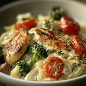 Boursin Orzo Bake: Creamy, One-Pan Dinner with Chicken & Veggies → Creamy Orzo Bake with Chicken and Veggies