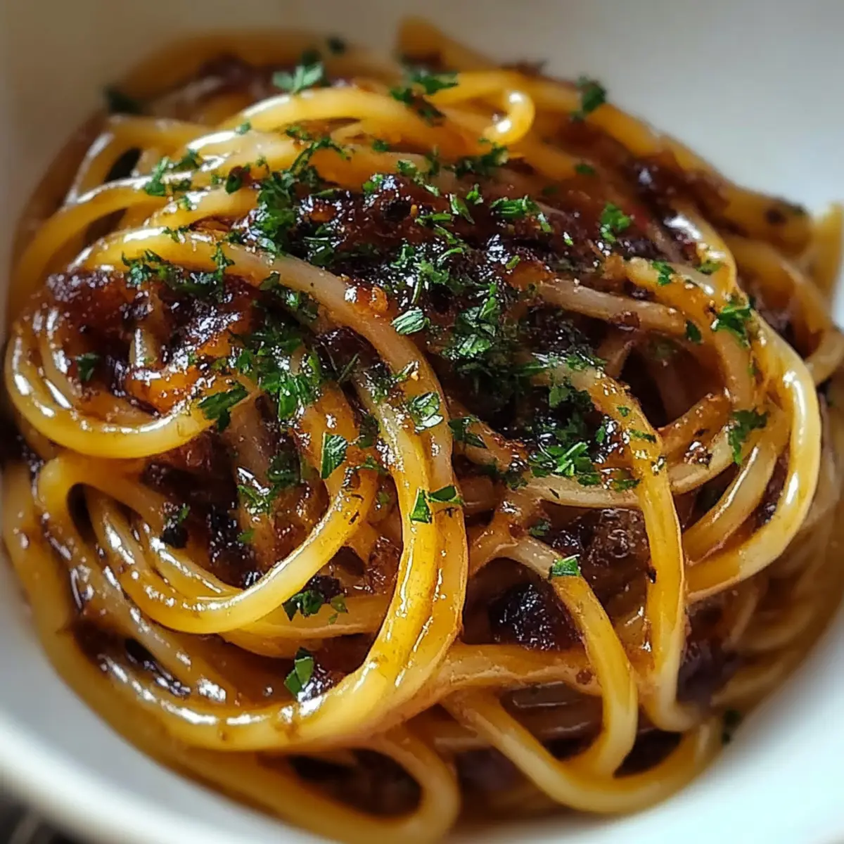 Caramelized Onion Pasta with Chilli Oil