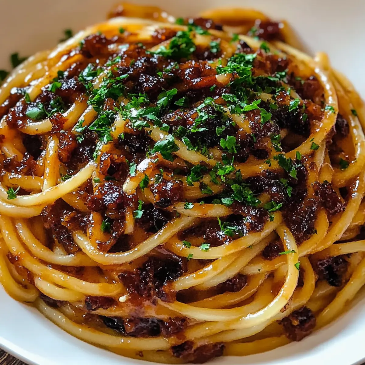 Caramelized Onion Pasta with Chilli Oil