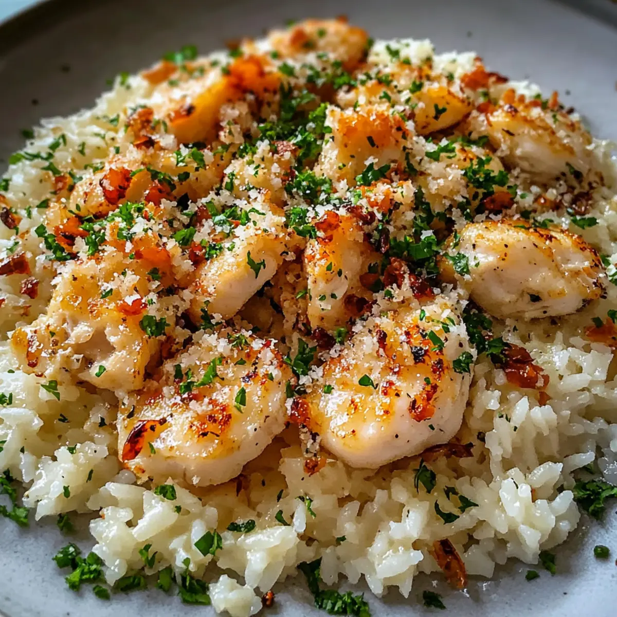 Chicken Scampi with Garlic Parmesan Rice