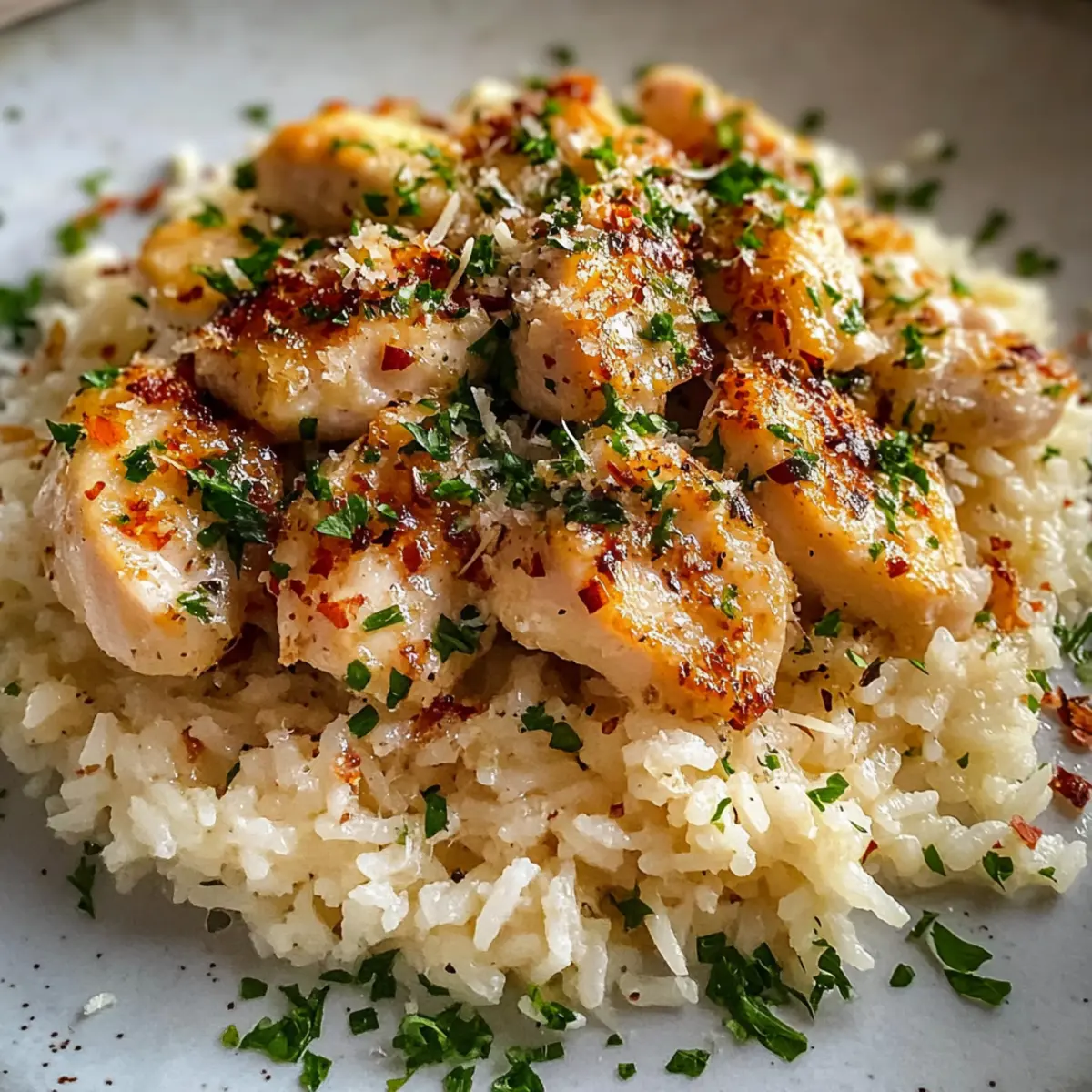 Chicken Scampi with Garlic Parmesan Rice